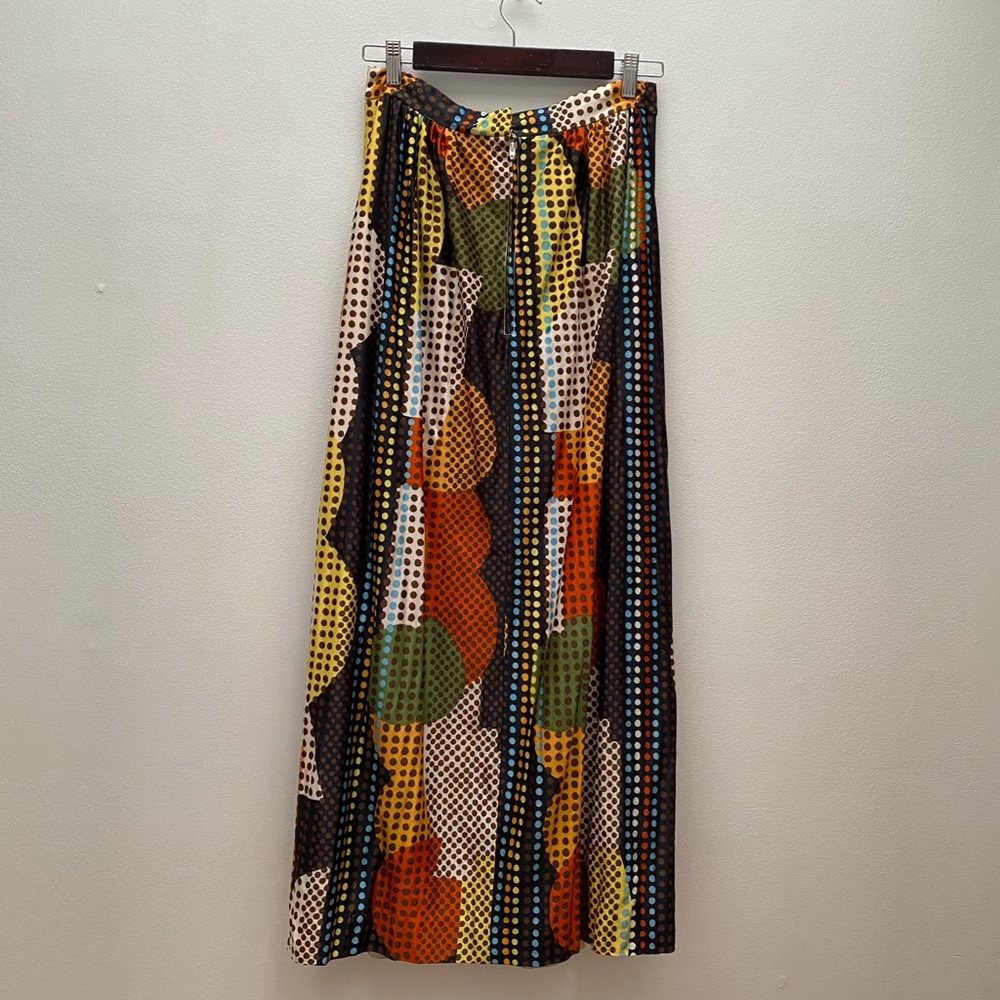 Vintage - Incredible 1970’s Maxi Dot Print Colourful Geometric Skirt by MALBE - Picture 4 of 14
